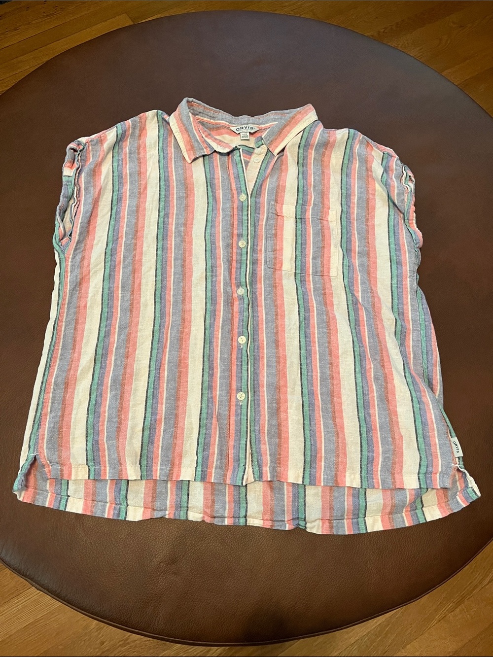 Orvis stripe button down linen shirt sleeve large